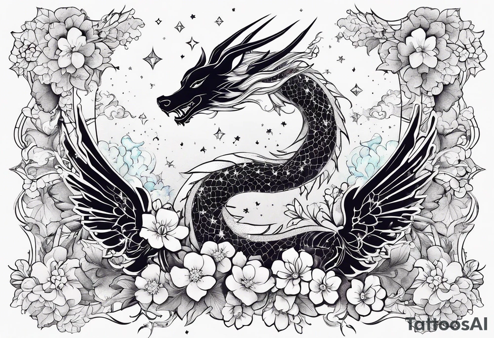 Constellation, wing , snow , cross , dragon female japan kawaii , flower tattoo idea