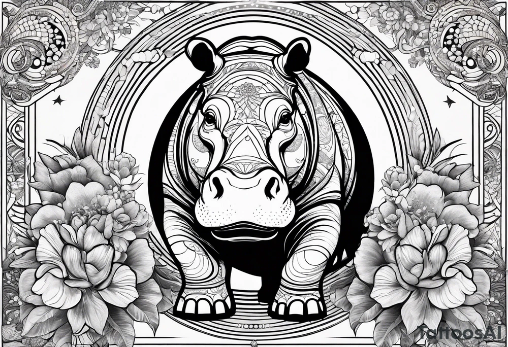Hippo, flowers, moon, interstella,
fine lines, tribal, geometric tattoo idea