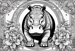 Hippo, flowers, moon, interstella, 
fine lines, tribal, geometric tattoo idea