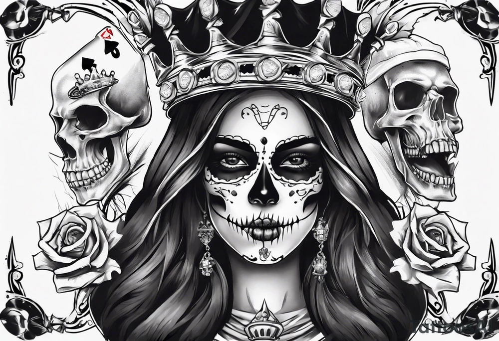 santa la muerta with money and crown
on the card tattoo idea
