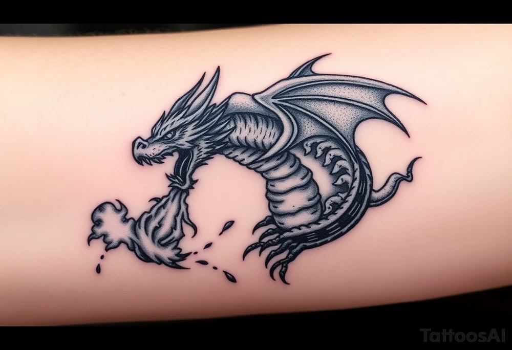fierce dragon breathing iridescent fire against stormy skies tattoo idea fierce dragon breathing iridescent fire against stormy skies tattoo idea