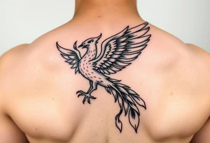 magnificent phoenix rising from golden flames with trailing embers tattoo idea