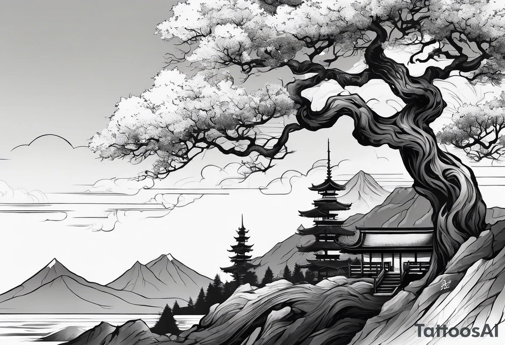 Full arm sleeve, tree going up to shoulder dead tree going down to wrist, wrapped in a serpent moving down with mountain, water elements tattoo idea