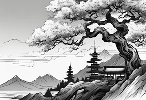Full arm sleeve, tree going up to shoulder dead tree going down to wrist, wrapped in a serpent moving down with mountain, water elements tattoo idea