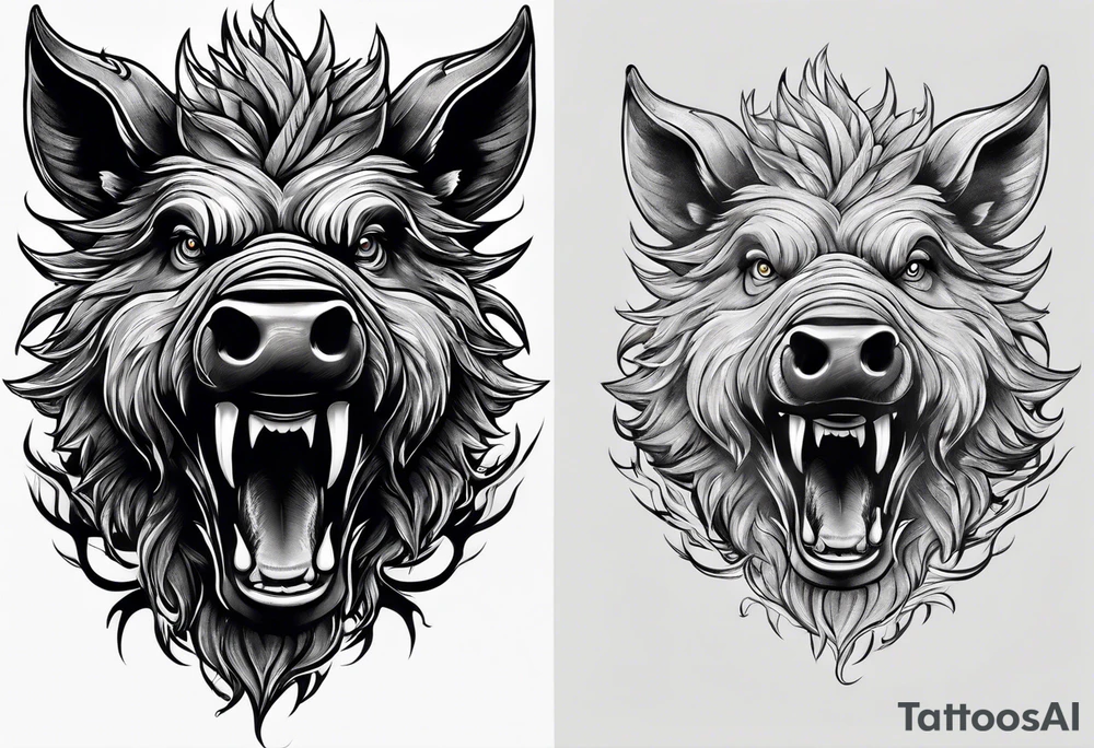 angry boar front tattoo idea