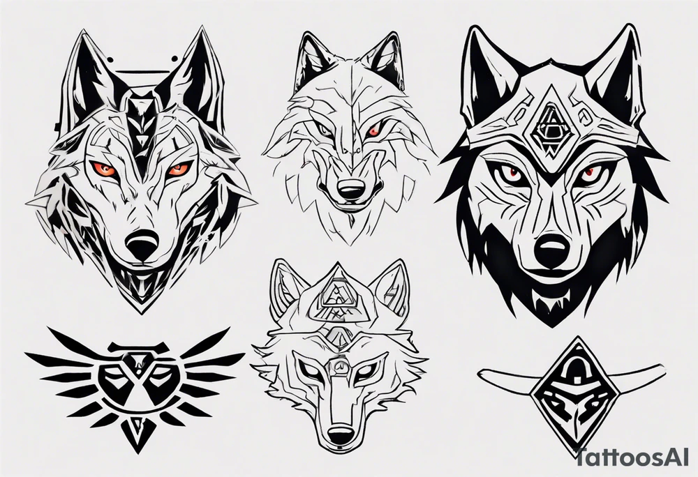 wolf head in zelda style tattoo idea
