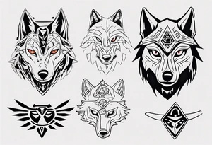 wolf head in zelda style tattoo idea