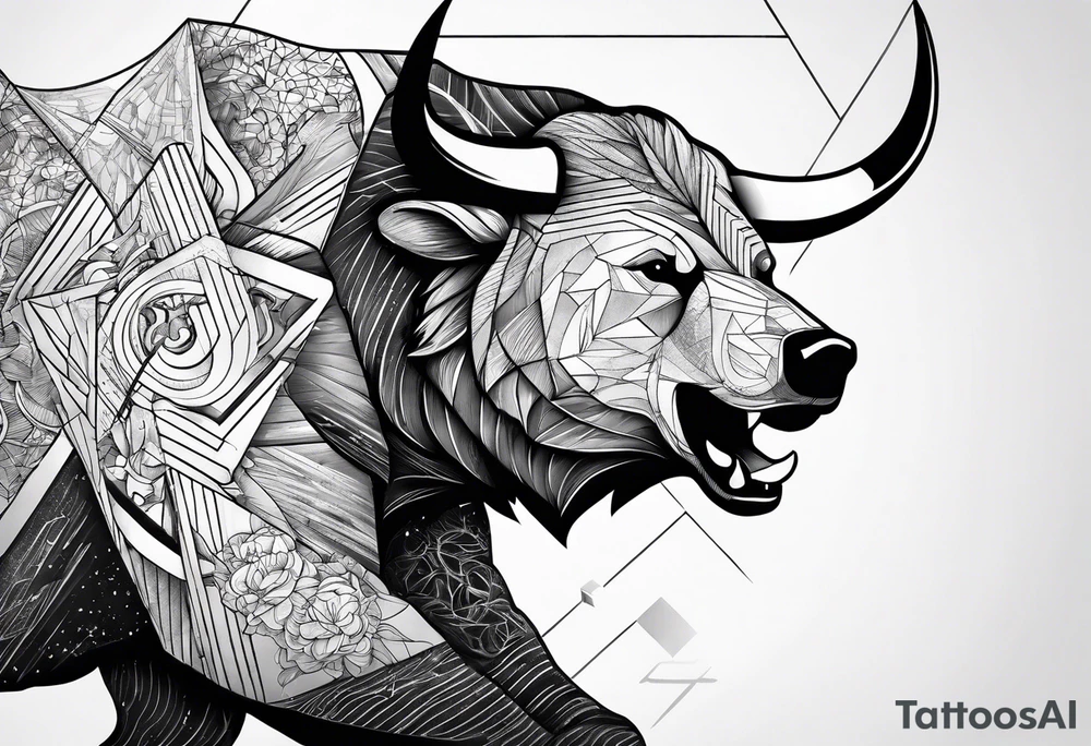 a bear fighting a bull in space tattoo idea