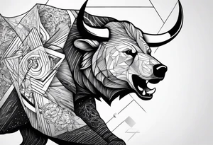 a bear fighting a bull in space tattoo idea