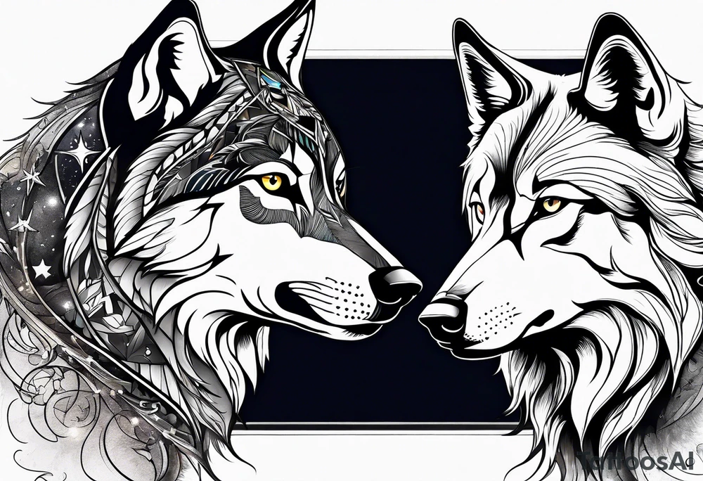 Constellation, two animal wolf tattoo idea