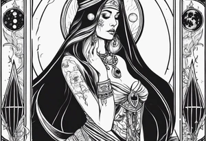 High priestess as a skeleton with moon tarot card tattoo idea