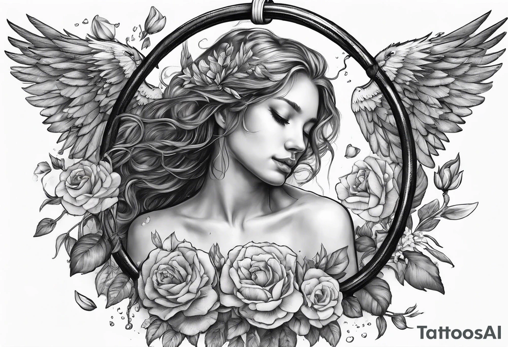 crying broken angel on swing add flowers around add hummingbird tattoo idea
