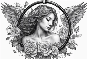 crying broken angel on swing add flowers around add hummingbird tattoo idea