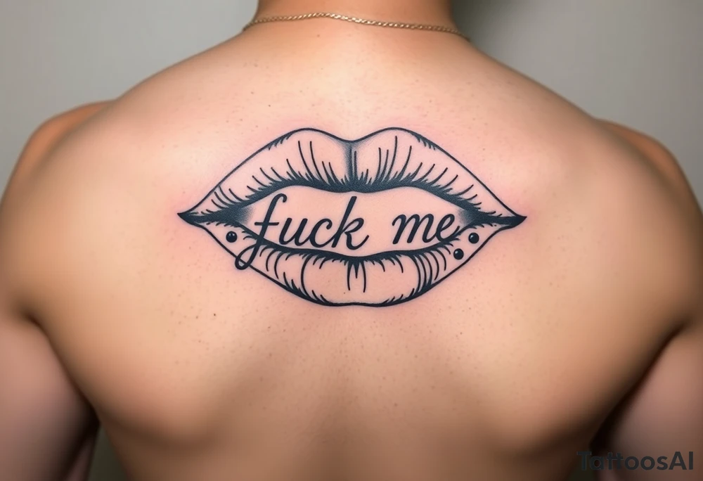 Set of lips with the words fuck me  written on them tattoo idea