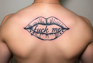 Set of lips with the words fuck me  written on them tattoo idea
