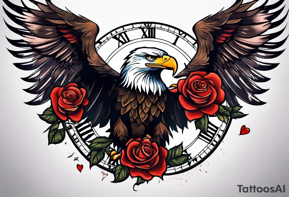 eagle, rose, clock , love tattoo idea