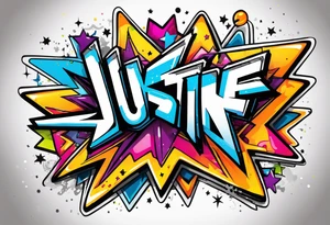 Graffiti style name in Justine in a star tattoo idea