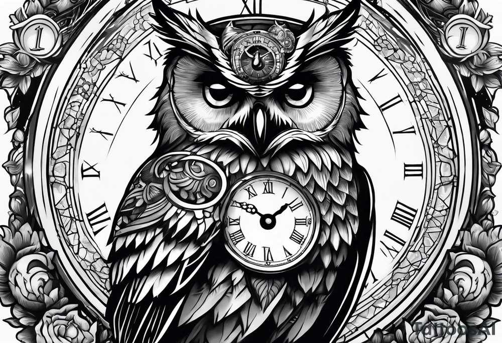 owl with a clock and skull
wisdom tattoo idea