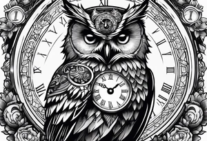 owl with a clock and skull
wisdom tattoo idea