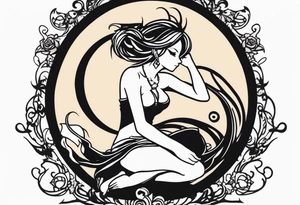 A fairy with a tail inspired by the logo of the show called Fairy Tail leaning in with her body tattoo idea