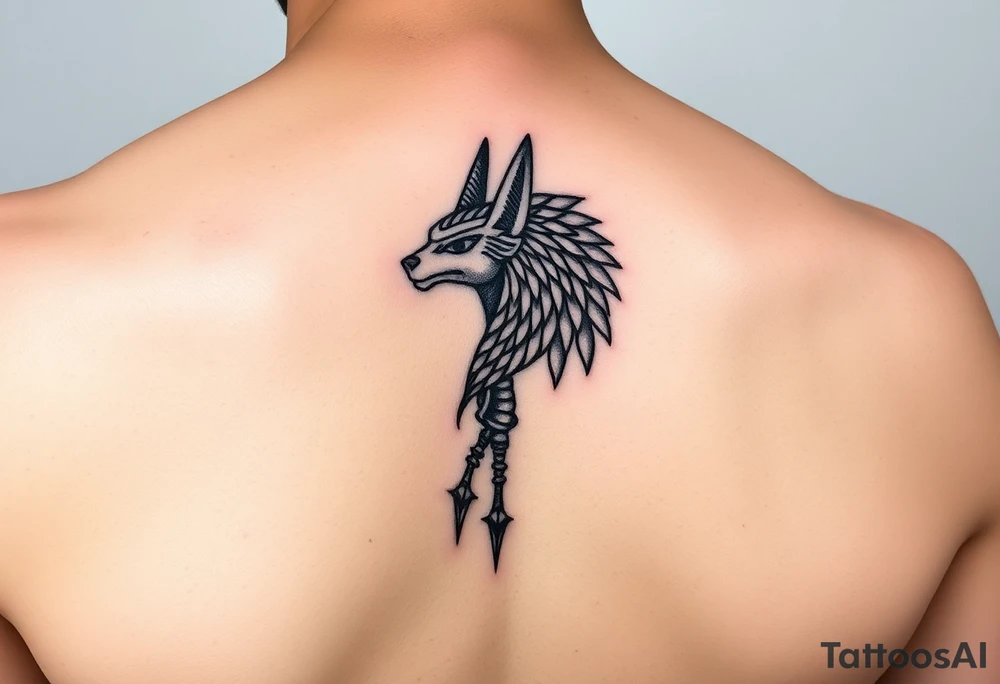 Tatuagem egípcia feminina detalhada, de um falcão representando a forma animal do deus egipicio Horus tattoo idea