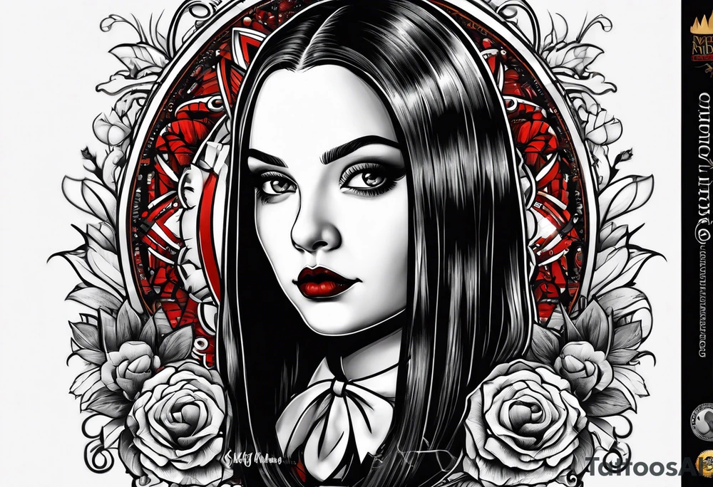 Big head Wednesday Adams tattoo idea