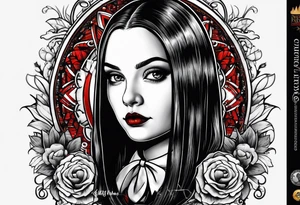 Big head Wednesday Adams tattoo idea