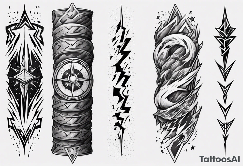 forearm sleeve thunder pattern tattoo idea