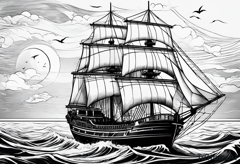 phare maritime dans un bateau a voiles. tattoo idea