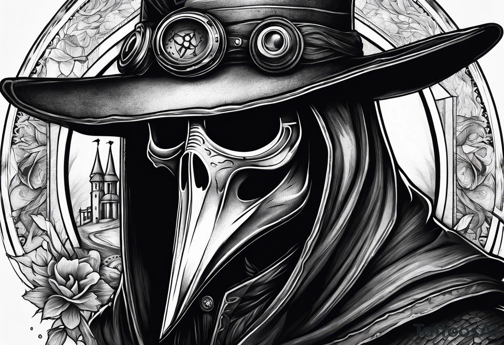 dark fantasy plague doctor skull tattoo idea