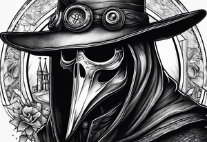dark fantasy plague doctor skull tattoo idea