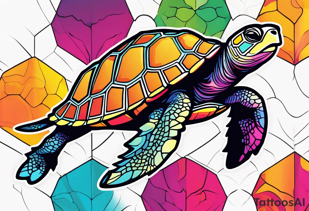 psychedelic turtle, from the top, cute, minimalist tattoo idea