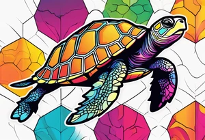 psychedelic turtle, from the top, cute, minimalist tattoo idea