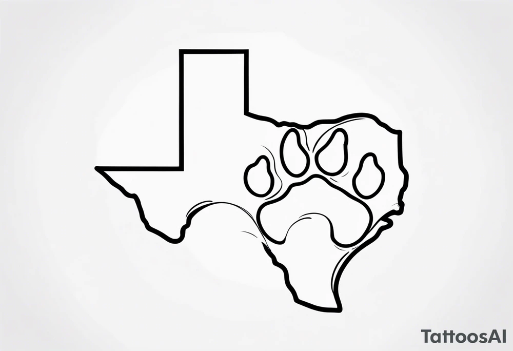 texas outline with a dog paw tattoo idea