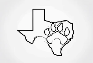 texas outline with a dog paw tattoo idea