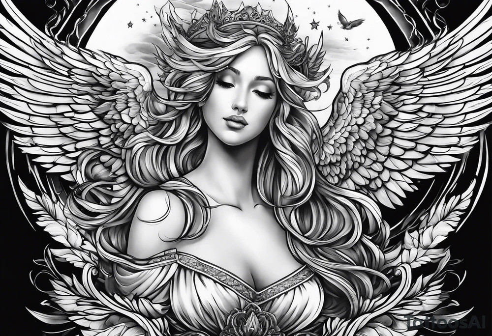 Sexy angel rising in the sky tattoo idea