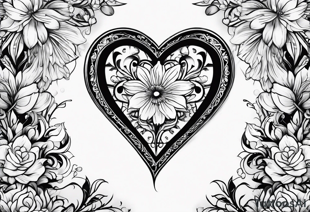 flowers hearts time tattoo idea