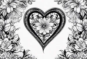 flowers hearts time tattoo idea