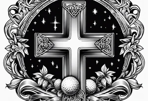 christian 
cross; campfire, golf, campfire, whiskey glass tattoo idea