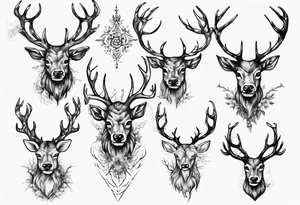 Majestic stag with exagerrated antlers tattoo idea