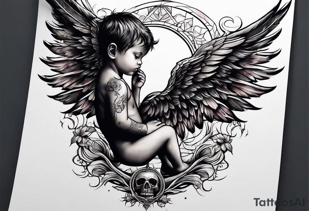 Kid looking up at the angel of death tattoo idea