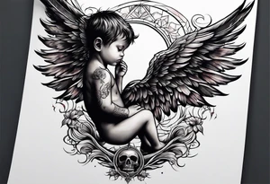 Kid looking up at the angel of death tattoo idea