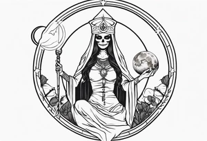 High priestess as a skeleton with moon tarot card tattoo idea