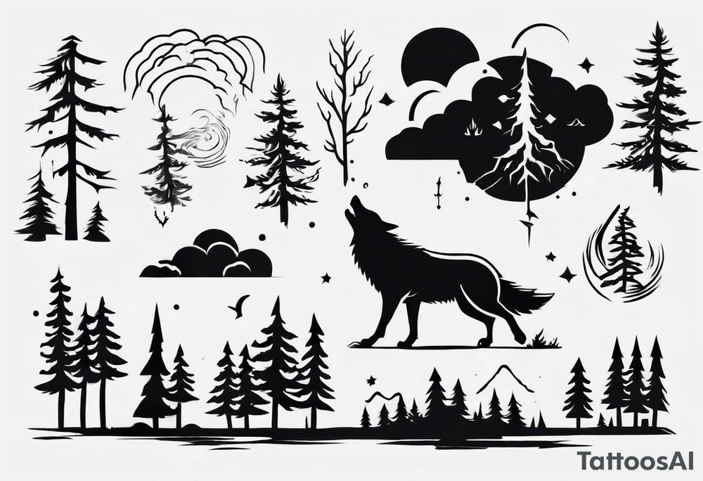 thunderstorm over a forest and a wolf howling tattoo idea thunderstorm over a forest and a wolf howling tattoo idea