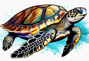 large sea turtle with the back right fin in lower left corner tattoo idea