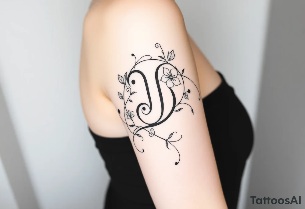 Swirly entangled morning glory vine forming the libra zodiac sign tattoo idea