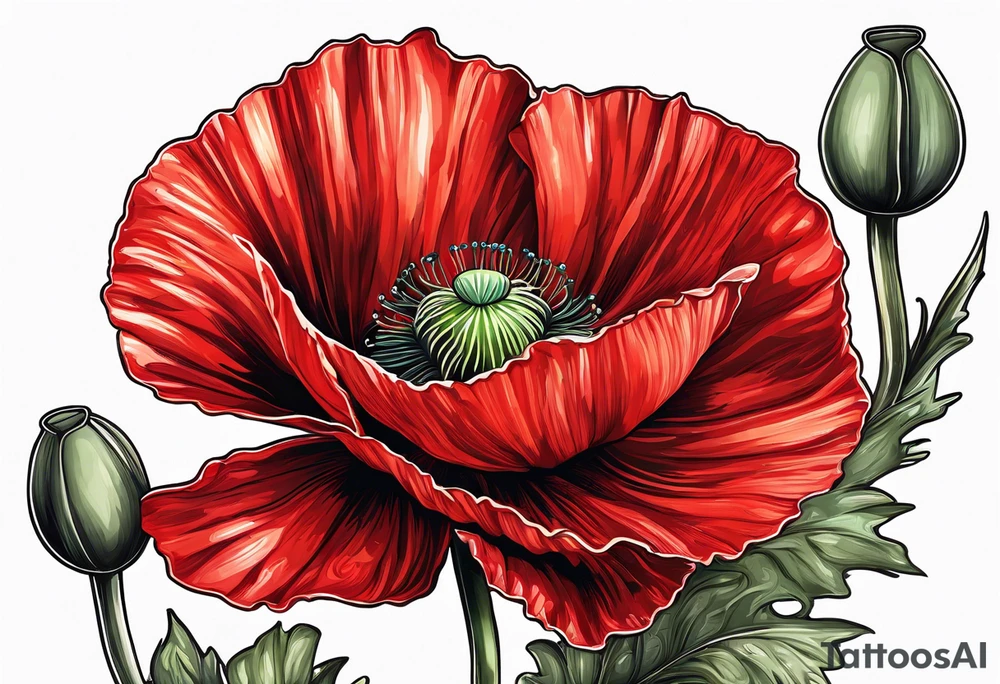 Red poppy flower with long stem tattoo idea