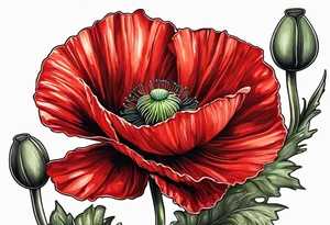 Red poppy flower with long stem tattoo idea