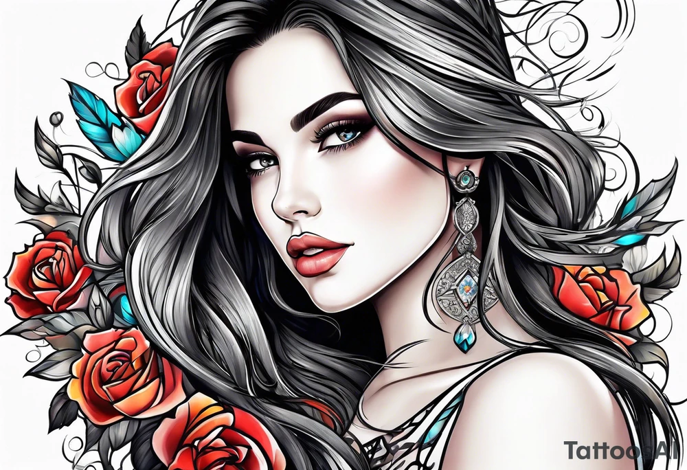 long hair lovely girl tattoo idea