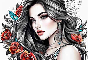 long hair lovely girl tattoo idea